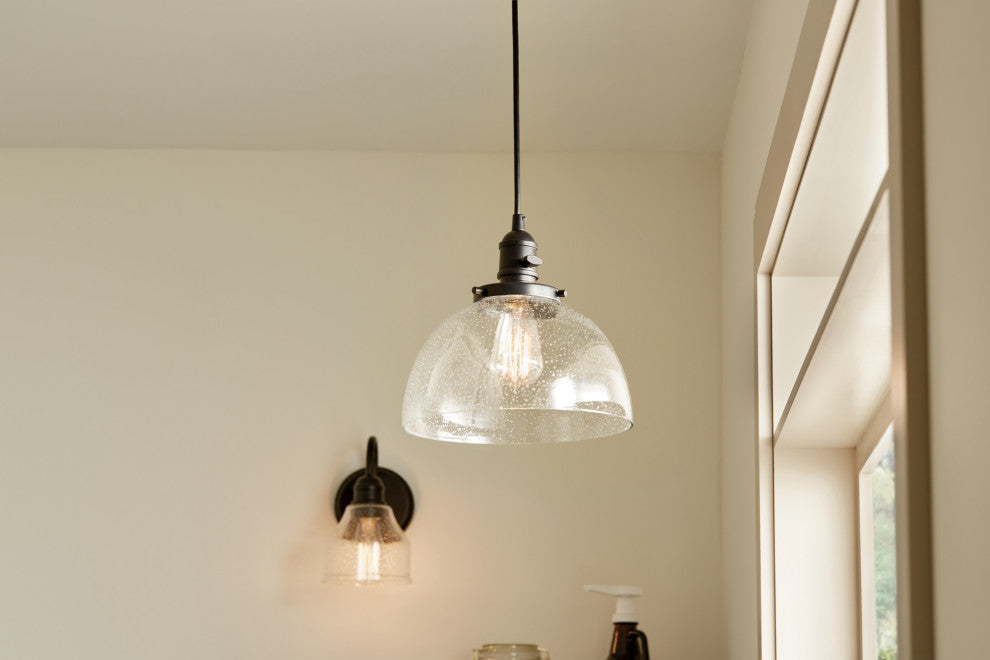 Avery 9.5" 1 Light Goblet Mini Pendant With Clear Seeded Glass, Black