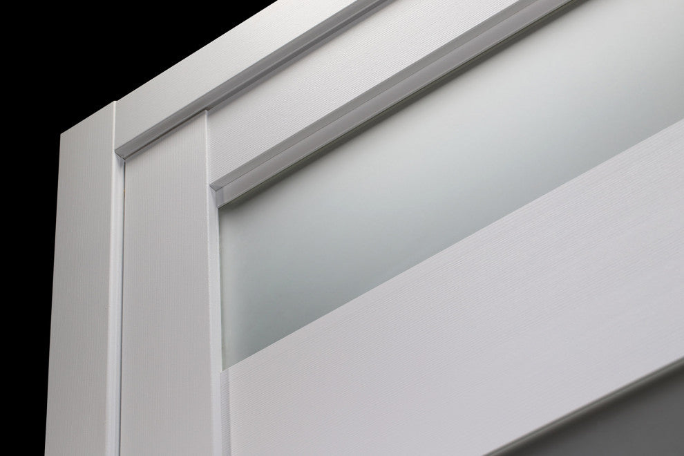 Della Bianco Noble with Concealed Hinges, Tempered Frosted Glass, Solid Core, 32" X 80", Right-Hand