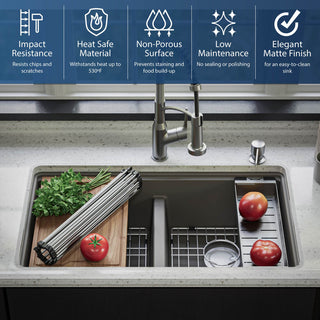 Karran Undermount 32.5 in. Double 50/50 Bowl Workstation Kitchen Sink, Concrete
