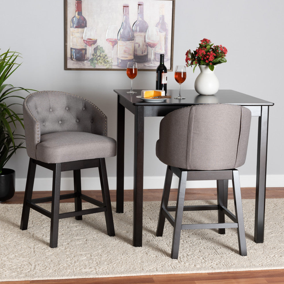 Tinalyn Swivel Counter Stool, Set of 2, Gray/Espresso Brown, Fabric