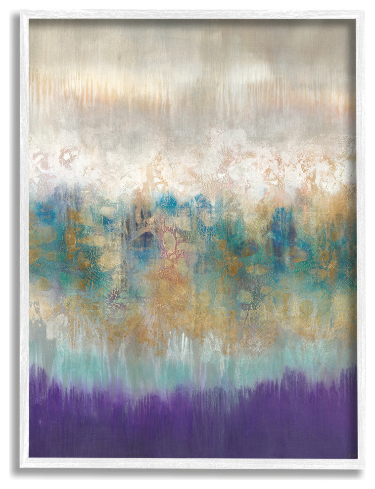 Elegant Purple Grey Gold Brush Stroke Abstract Painting, 11 x 14