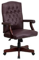 Office Chair, Button Tufted Back & Arms With Nailhead, Burgundy Faux Leather