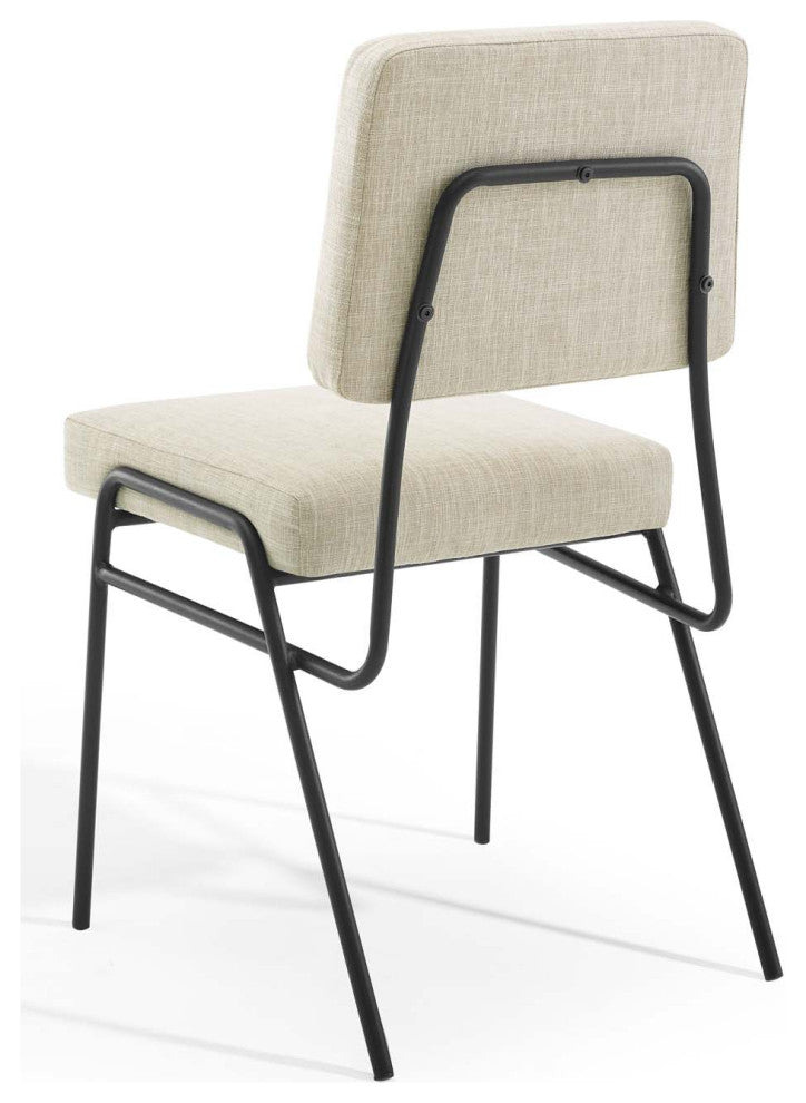 Side Dining Chair, Fabric, Metal, Black Beige, Modern, Cafe Bistro Restaurant