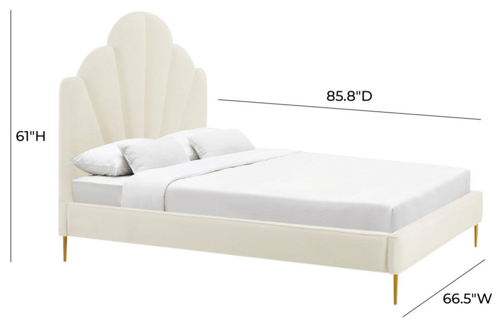 Bianca Cream Velvet Bed in Queen