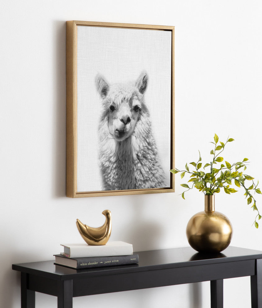 Sylvie Alpaca Portrait Framed Canvas By Simon Te Tai, Gold, 18x24