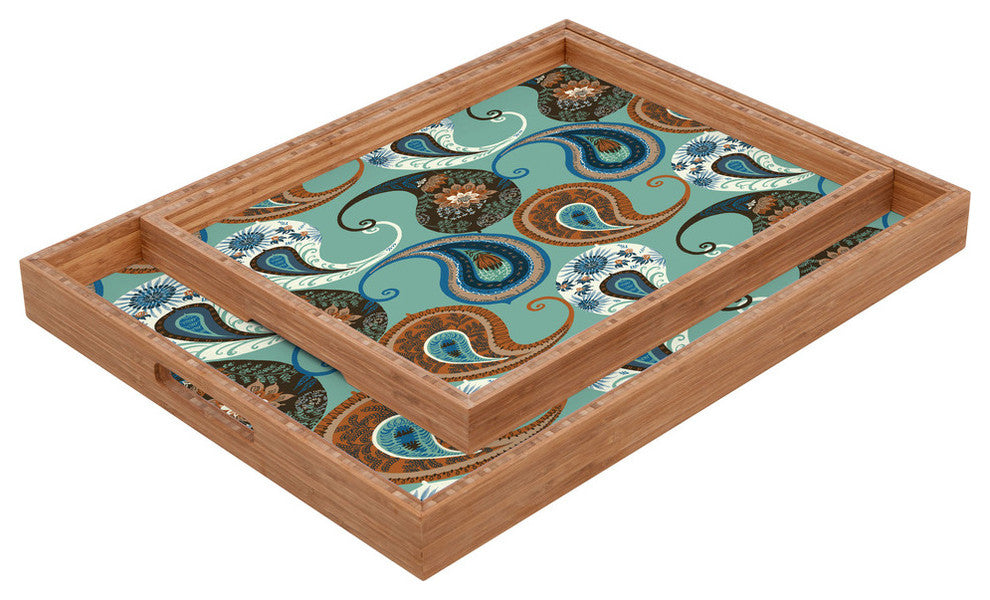 Deny Designs Pimlada Phuapradit Teal Floral Paislys Rectangular Tray