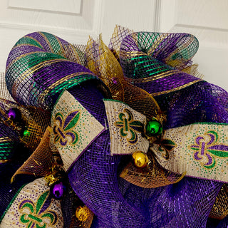 Mardi Gras Feather Venetian Mask Deco Mesh Wreath