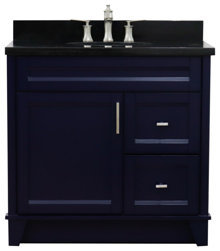 37" Single Sink Vanity, Blue Finish With Black Galaxy Granite