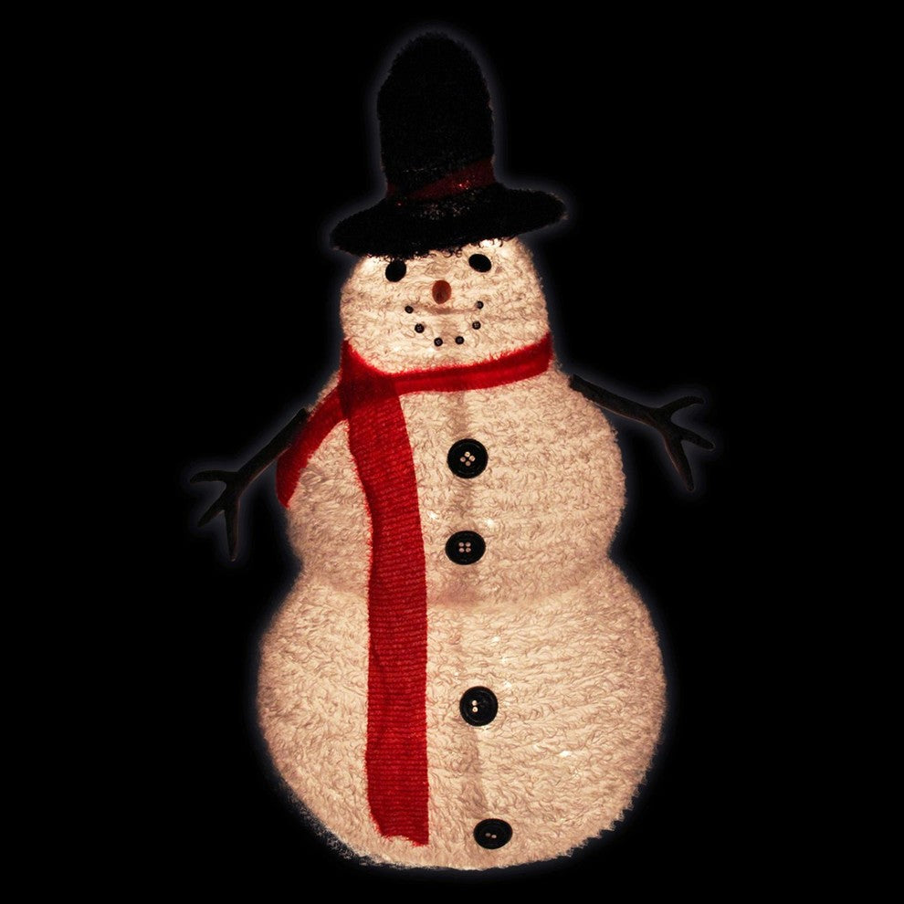 4' Lighted 3-D Chenille Winter Snowman with Top Hat Outdoor Christmas Decoration