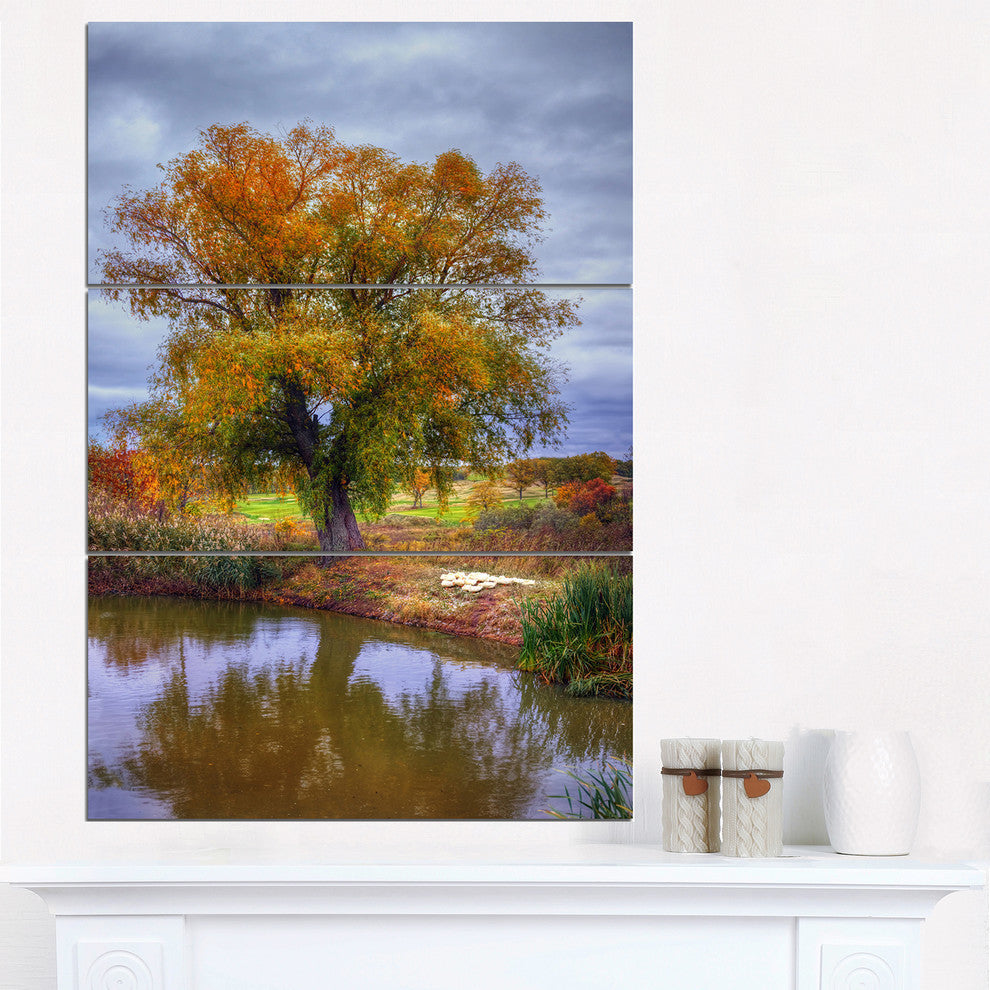 "Willow Near Pond" Photography Metal Wall Art, 3 Panels, 28"x36"
