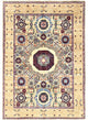 White, Hand Knotted, Natural Wool, Mamluk Design, Oriental Rug, 5'x7'
