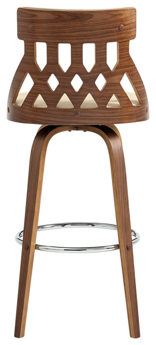 Crux 30" Swivel Bar Stool in Cream Faux Leather and Walnut Wood