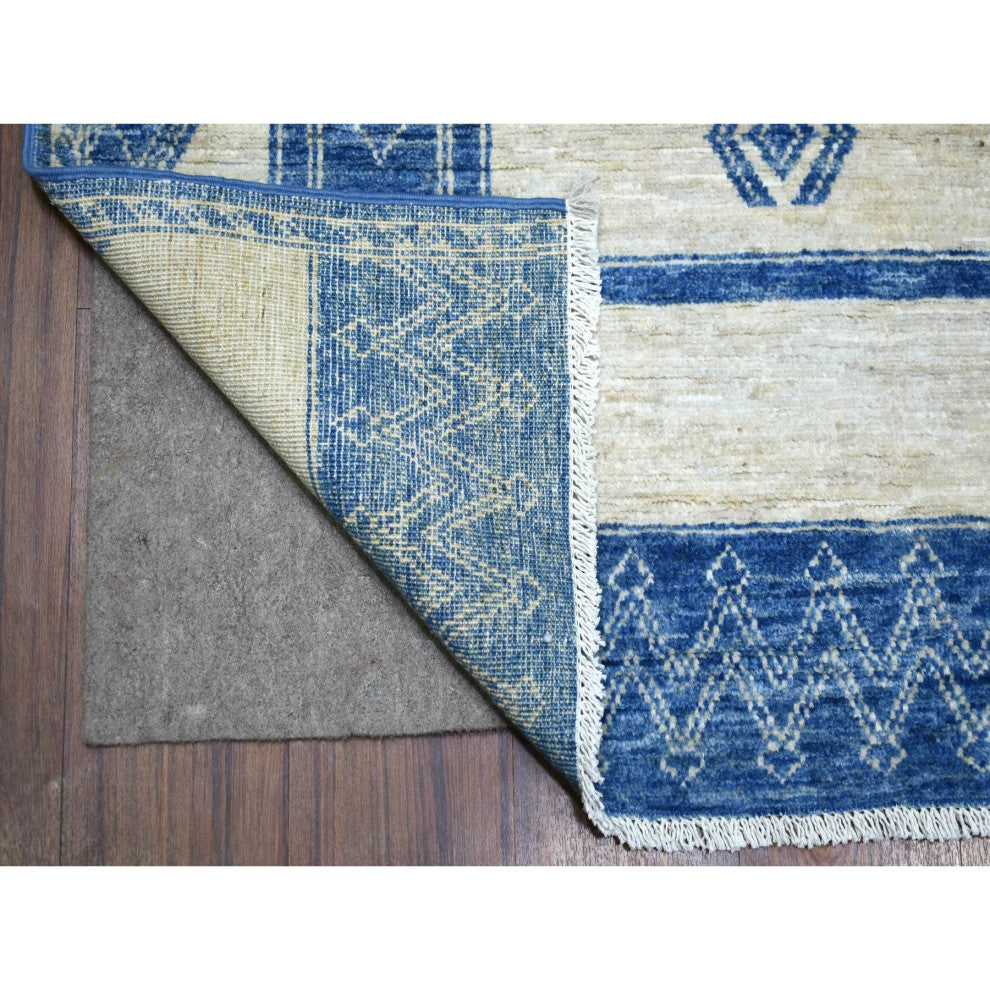 Denim Blue Fine Peshawar With Geometric Design Hand Knotted Wool Rug, 5'10"x8'9"