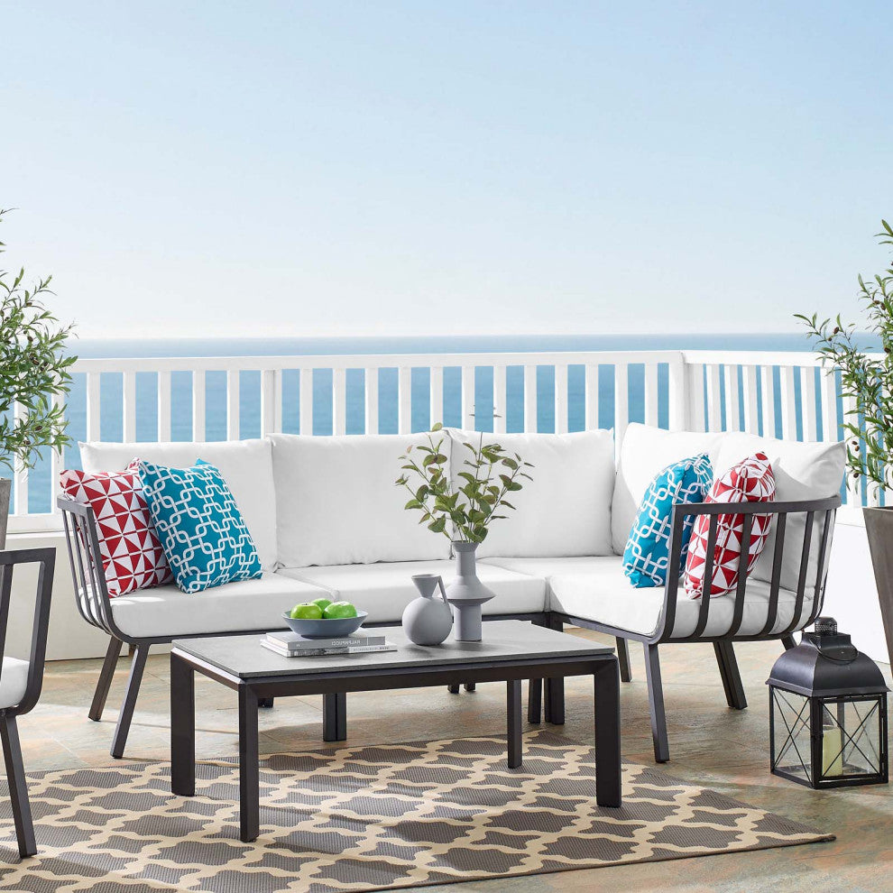 Lounge Sectional Sofa Chair Set, Aluminum, Metal, Gray White, Outdoor