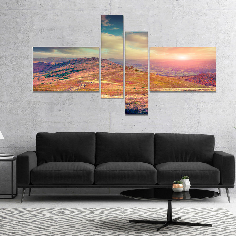 Amazing Autumn Landscape in Hills, Landscape Canvas Art Print, 60"x32", 4 panels