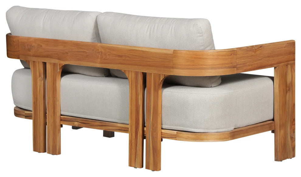 Paradiso Outdoor Solid Teak Wood Love seat - Gray Fabric