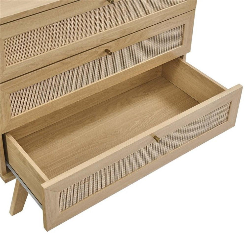 Modway Soma 3-Drawer Rattan MDF and Particleboard Dresser in Oak