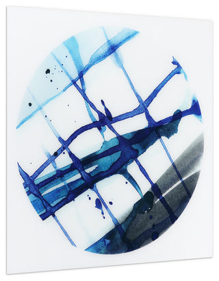 "Blue Stripes" Abstract Wall Art Frameless Free Floating Tempered Glass Panel