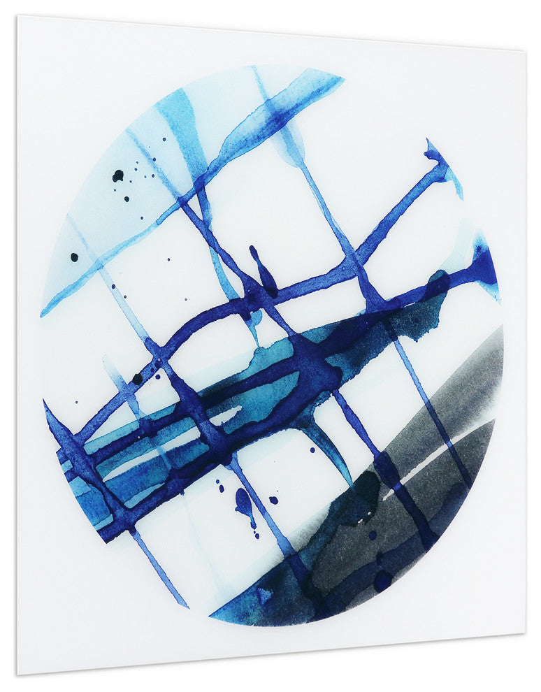 "Blue Stripes" Abstract Wall Art Frameless Free Floating Tempered Glass Panel