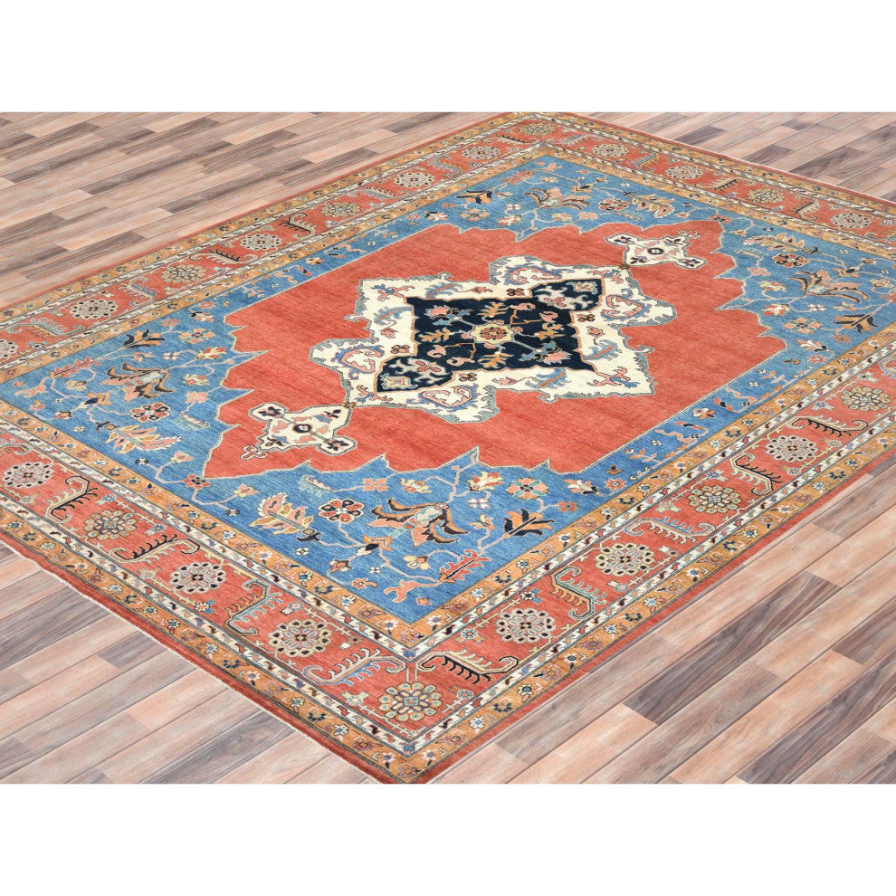 Imperial Red Afghan Peshawar Heriz Wool Hand Knotted Oriental Rug, 12'x14'7"