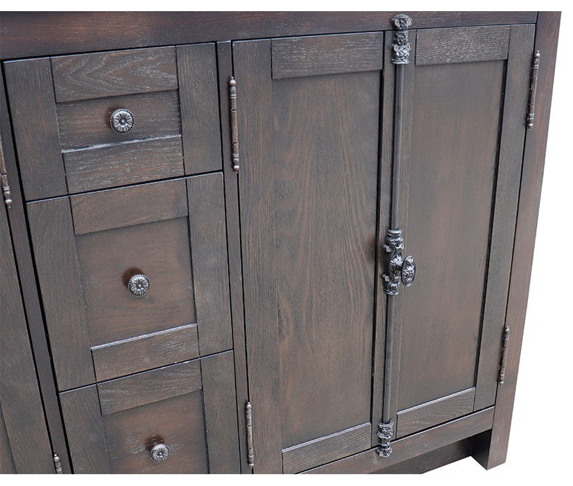 55" Double Vanity, Brown Ash Finish With Gray Granite Top