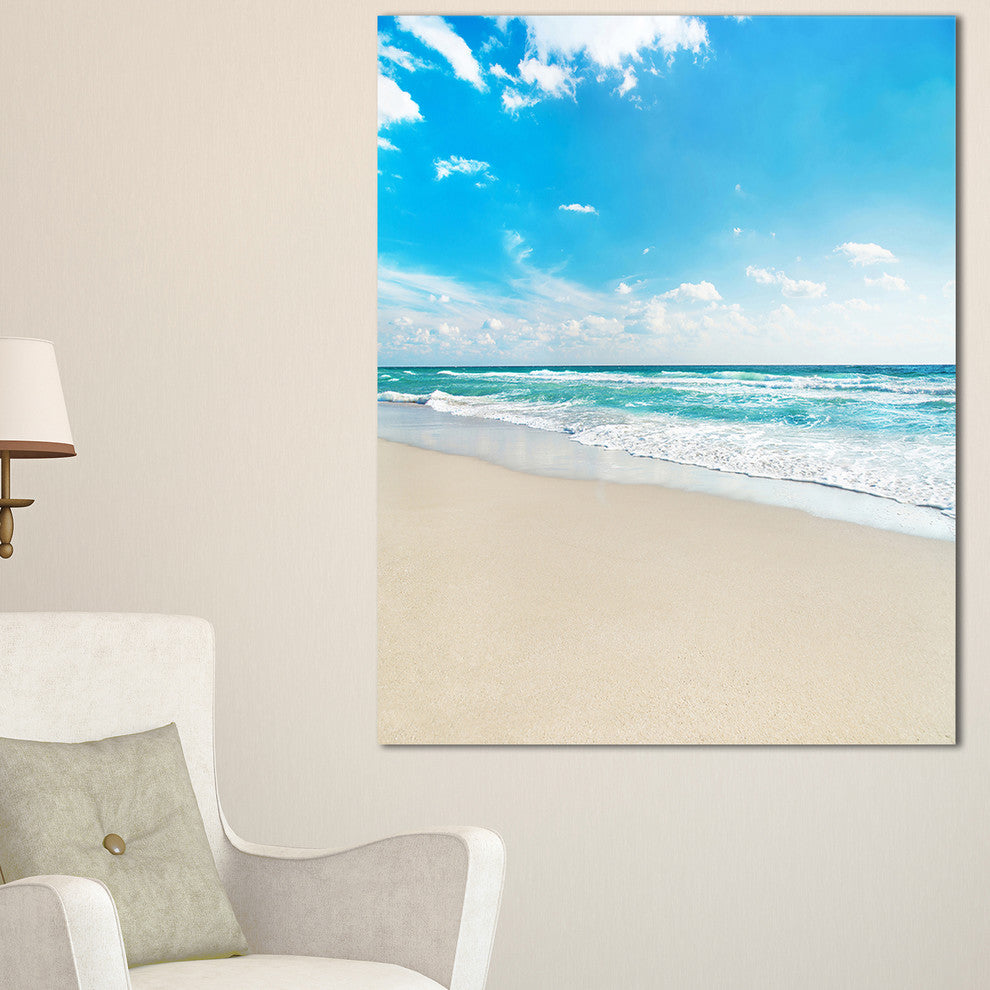 "Sea Beach Against Wave Foaming" Seascape Wall Art, 1 Panel, 28"x60"