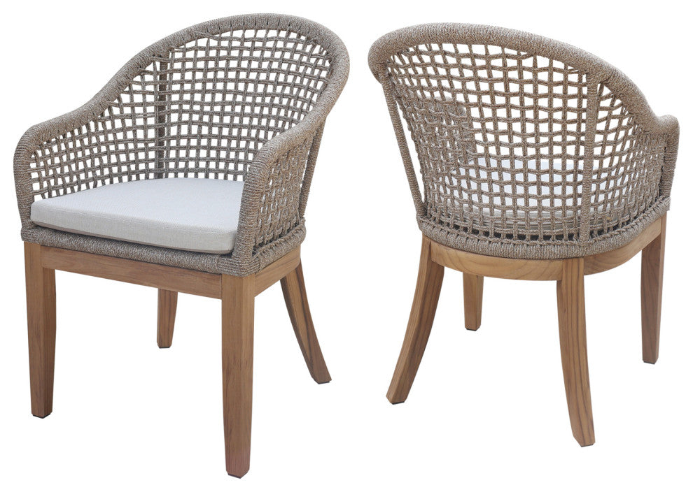 Set of Two Outdoor Teak Patio Dining Chair with Cushions