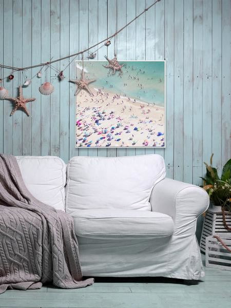 "Beach Love II" Floater Framed Painting Print on Canvas, 16"x16"