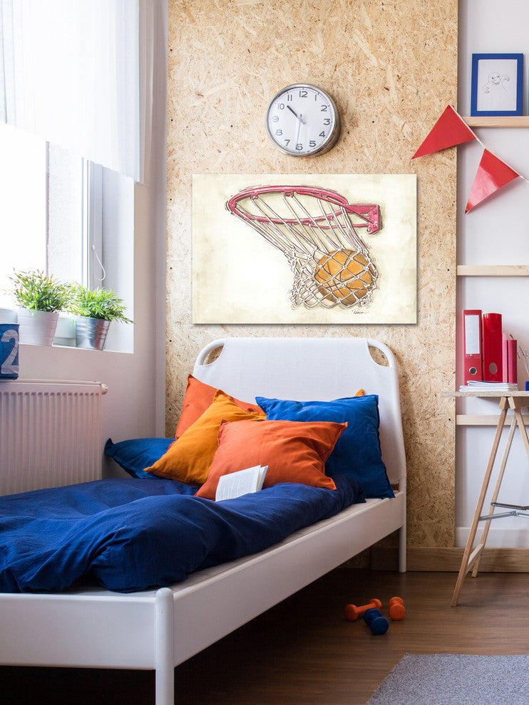 Marmont Hill, "Basketball Swish" by Reesa Qualia Print on Wrapped Canvas, 36x24