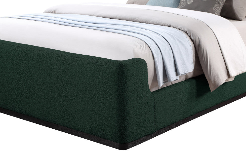 Oliver Boucle Fabric Upholstered Bed, Green, Queen