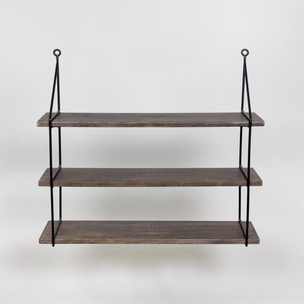 Three Tier Wood and Metal Hanging Wall Shelf
