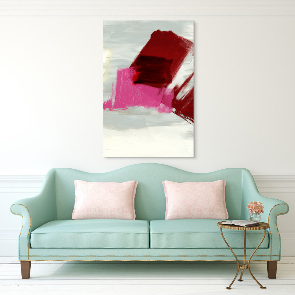 "Magenta Abstract" Wall Art Frameless Free Floating Tempered Glass