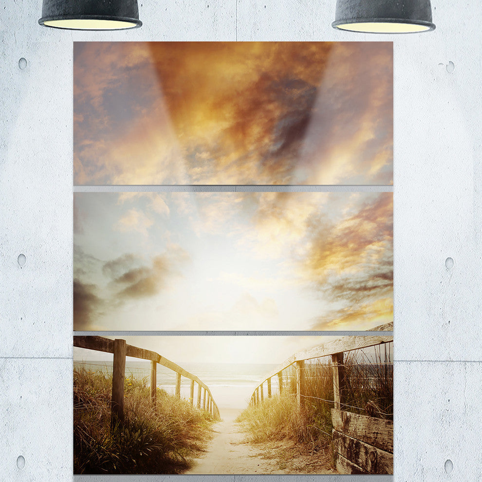 "Walkway Leading to Beach Scene" Sea Bridge Metal Wall Art, 3 Panels, 28"x36"