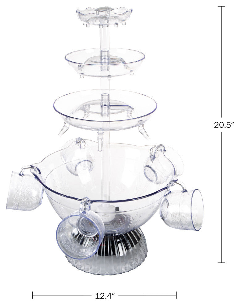 3-Tier Party Drink Dispenser 1.5-Gallon Punch Fountain LED Light Base, 5 Cups