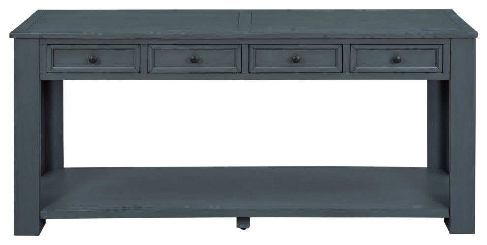 63"x30" Rustic Chic Console Table with Drawers and Shelf for Entryway Hallway, Navy