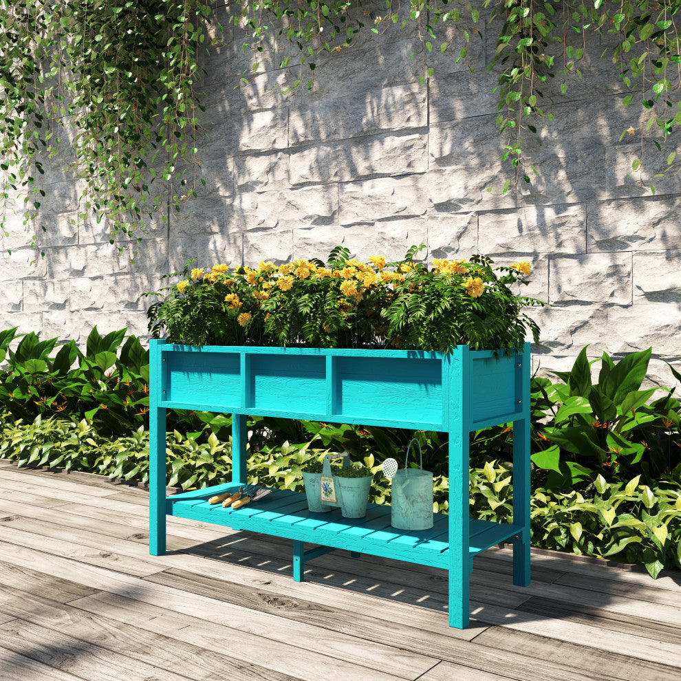 Rectangular Garden Planter Box Raised Garden Bed for Outdoor Balcony, Cyan