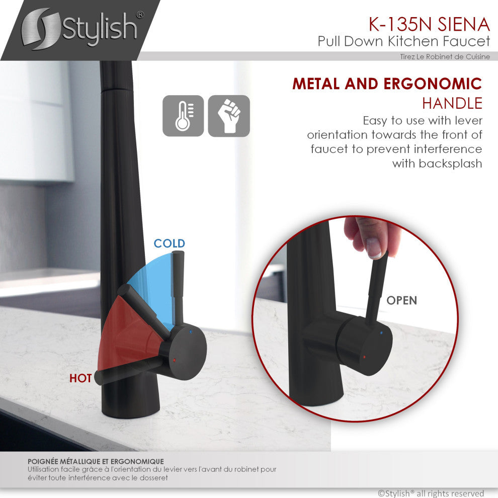 STYLISH Kitchen Sink Faucet Single Handle Pull Down Dual Mode Stainless Steel
