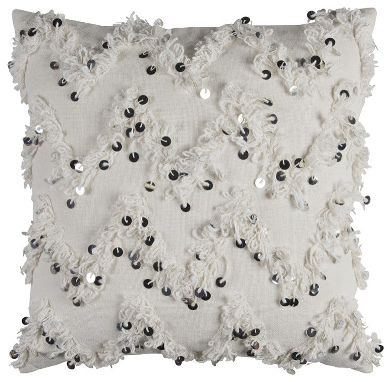 Ivory Silver Chevron Sequined Throw Pillow