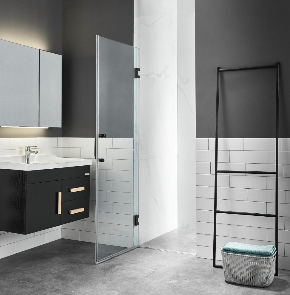 Passion Series 30 in. W x 72 in. H Frameless Hinged Shower Door in Matte Black