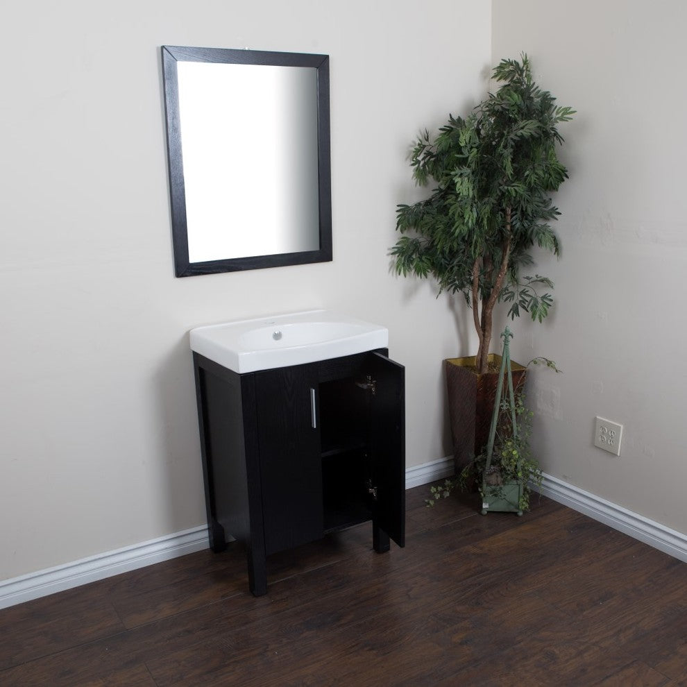 23.8" Single Sink Vanity, Black With Ceramic Top, White