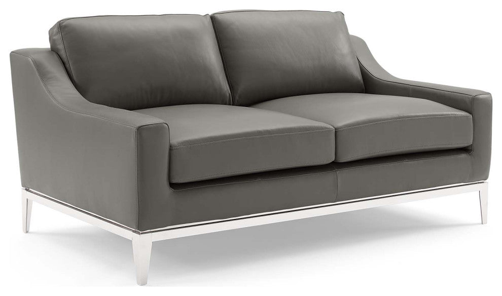 Harness Stainless Steel Base Leather Sofa and Loveseat Set - Gray