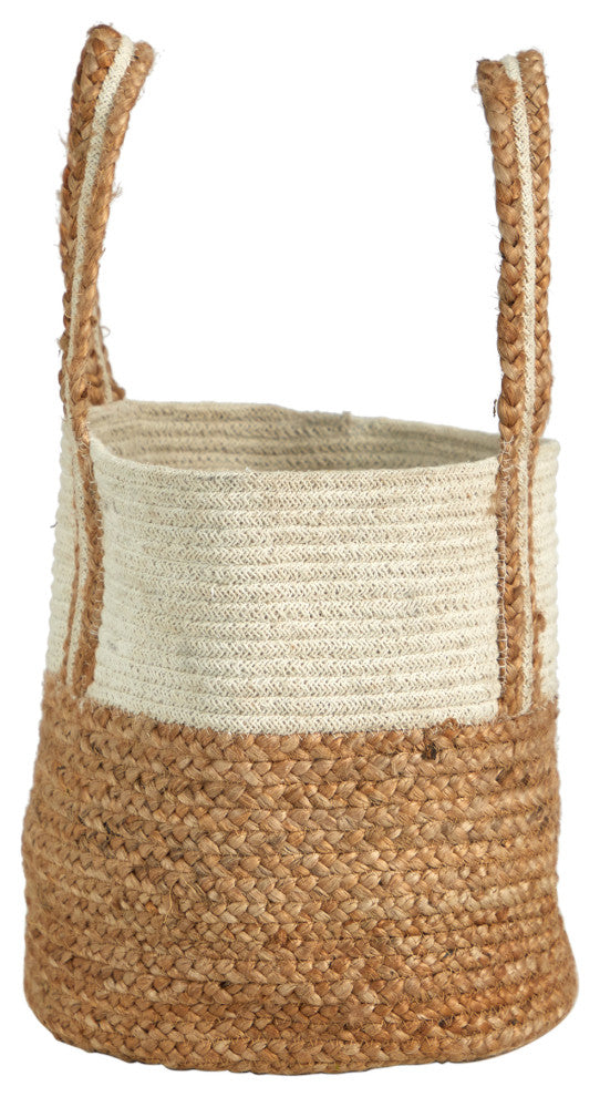 Nearly Natural 0359-S1 14 Boho Chic Basket Natural Cotton and Jute With Handles