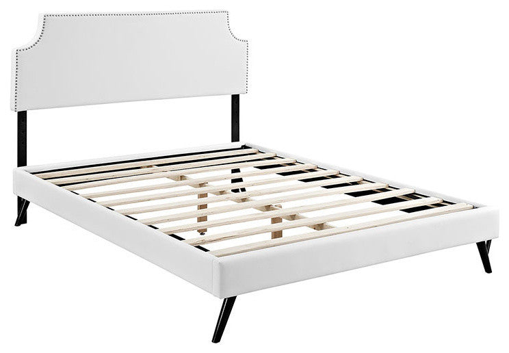 Modway Laura King Vinyl Platform Bed With Round Splayed Legs, White