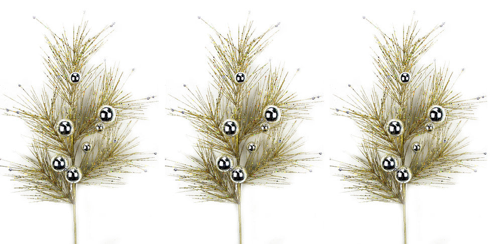 3 Pieces 35" Dazzling Glitter Ornament Ball Christmas Spray, Gold/Silver