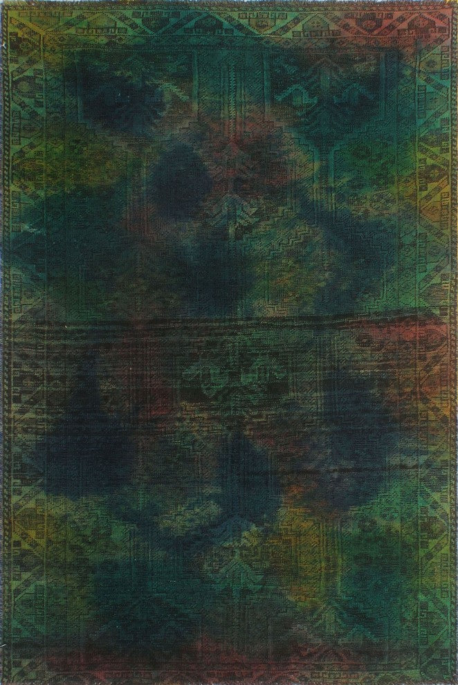 Vintage Sherazi Overdyed Jace Green Rug 4'11"x7'7"