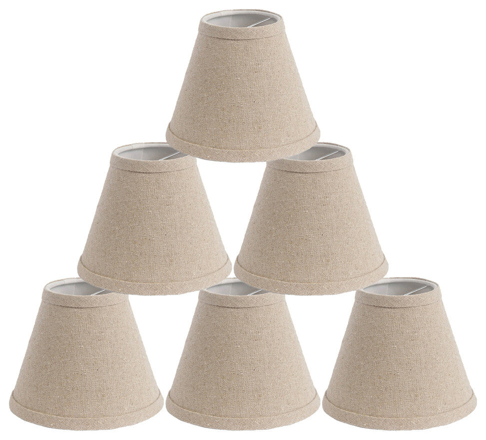3x6x5" Linen Chandelier Lamp Shade, Natural, Set of 6