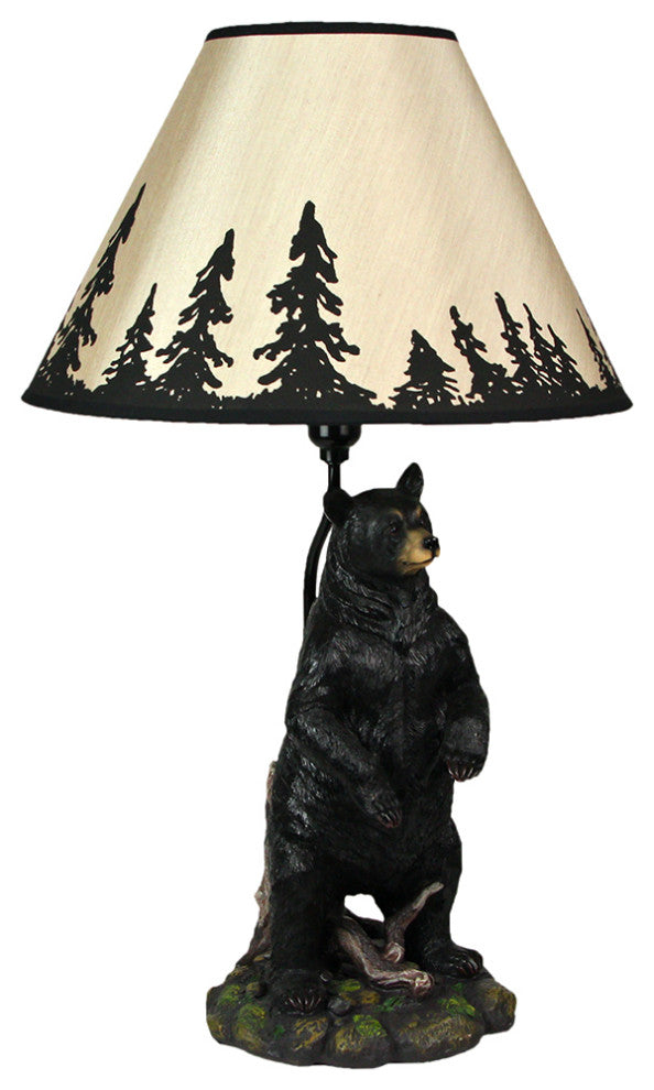Standing Grizzly Bear Table Resin Lamp with Silhouette Forest Shade