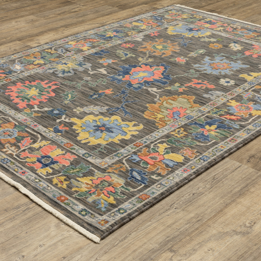 Leoness Vintage Traditional Gray/ Multi Area Rug, 7'10" x 10'10"