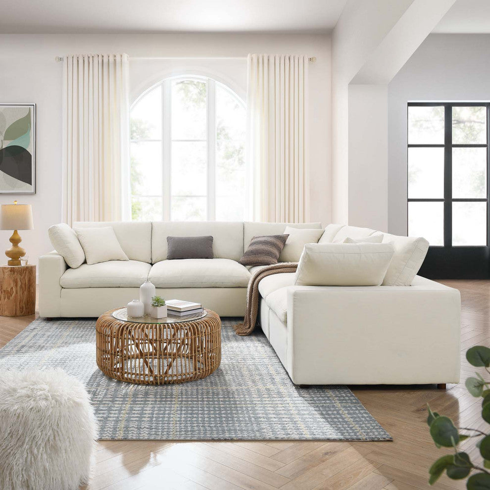 Modular Sectional Deep Sofa Set, Beige, Fabric, Modern, Lounge Cafe Hospitality