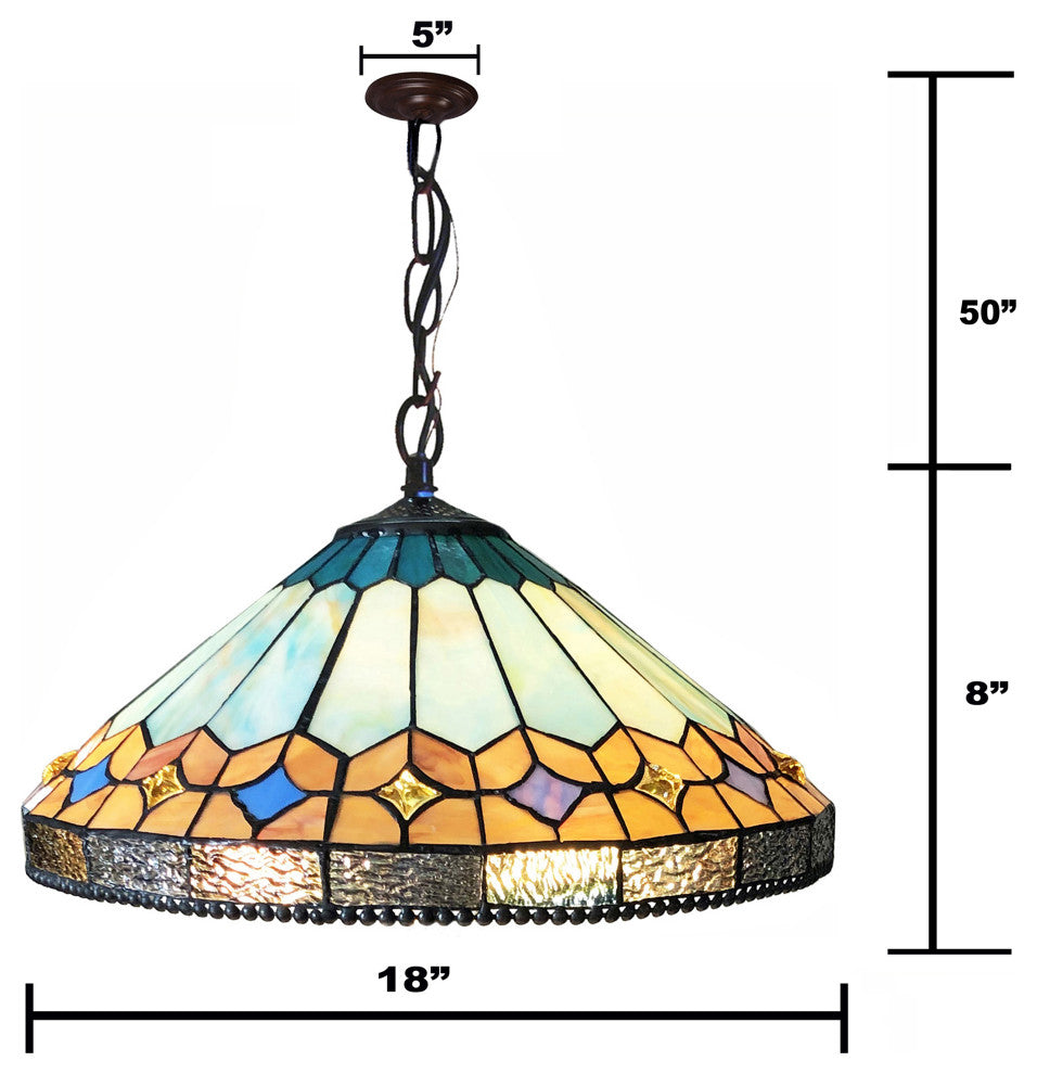 NICHOLAS Tiffany-Style Mission Stained Glass Ceiling Pendant, 18"